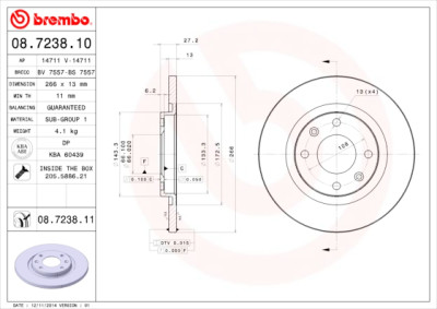 Set dischi freno BREMBO COATED DISC LINE 08.7238.11
