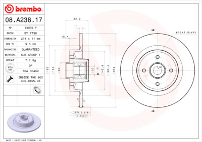 Set dischi freno CUSCINETTO DISCO LINEA BREMBO 08.A238.17