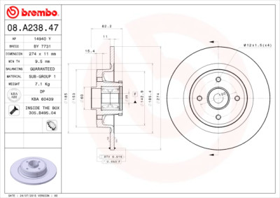 Set dischi freno CUSCINETTO DISCO LINEA BREMBO 08.A238.47