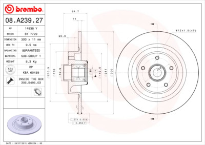 Set dischi freno CUSCINETTO DISCO LINEA BREMBO 08.A239.27