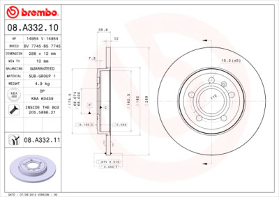 BREMBO COATED DISC LINE 08.A332.11 Set dischi freno