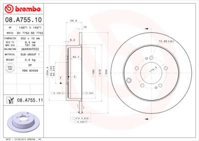 Set dischi freno BREMBO 08.A755.10