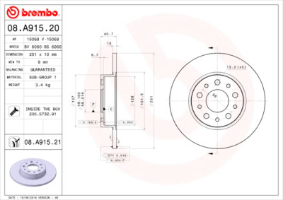 Set dischi freno BREMBO 08.A915.20