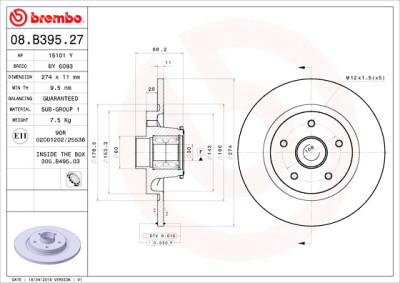 BREMBO 08.B395.27 Set Dischi Freno