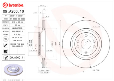 Set dischi freno BREMBO 09.A200.10