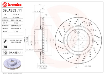 BREMBO COATED DISC LINE 09.A353.11 Set dischi freno