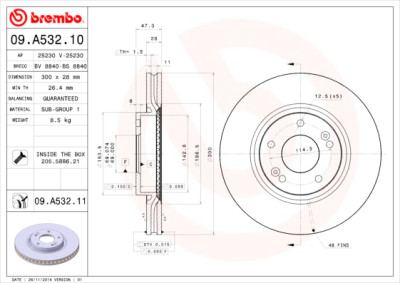 Set dischi freno BREMBO COATED DISC LINE 09.A532.11