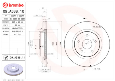 Set dischi freno BREMBO 09.A538.10