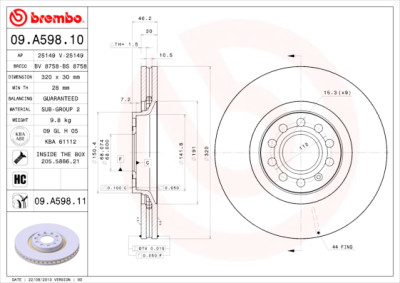 Set dischi freno BREMBO 09.A598.10