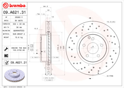 BREMBO COATED DISC LINE 09.A621.31 Set dischi freno
