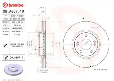 Disco freno BREMBO 09.A807.11