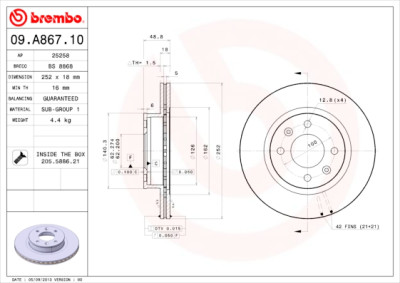 Set dischi freno BREMBO 09.A867.10
