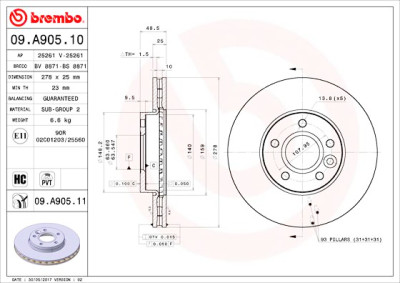 Set dischi freno BREMBO 09.A905.10
