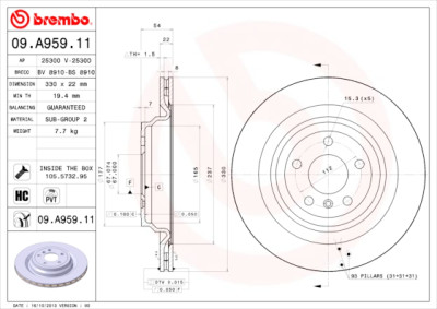 BREMBO COATED DISC LINE 09.A959.11 Set dischi freno