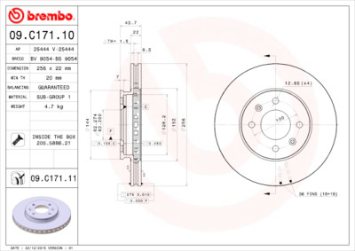 BREMBO COATED DISC LINE 09.C171.11 Set dischi freno
