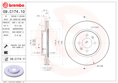 BREMBO COATED DISC LINE 09.C174.11 Set dischi freno