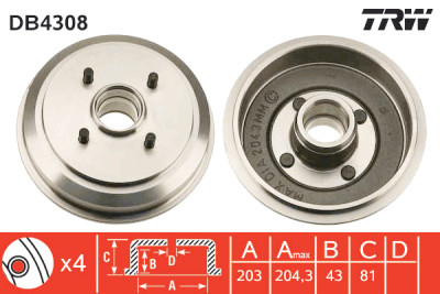 Set di (2) tamburi freno TRW DB4308