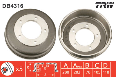 Set di (2) tamburi freno TRW DB4316