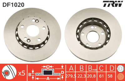 Set di (2) dischi freno TRW DF1020
