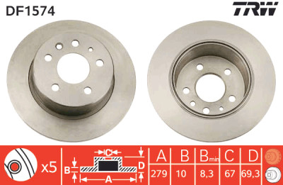 Set di (2) dischi freno TRW DF1574