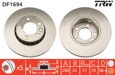 Set di (2) dischi freno TRW DF1694