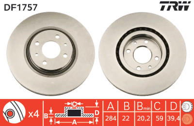 Set di (2) dischi freno TRW DF1757
