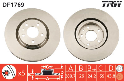 Set di (2) dischi freno TRW DF1769