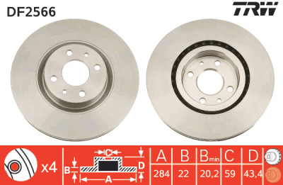Set di (2) dischi freno TRW DF2566
