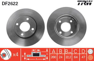 Set di (2) dischi freno TRW DF2622