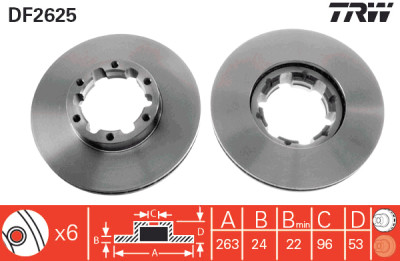 Set di (2) dischi freno TRW DF2625