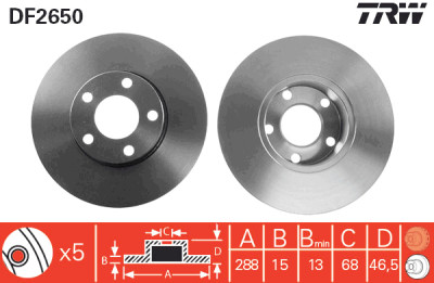 Set di (2) dischi freno TRW DF2650