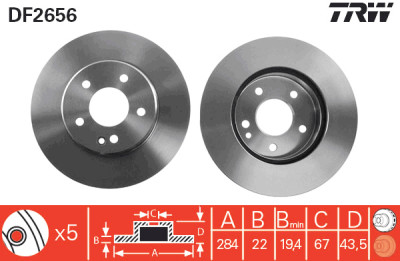 Set di (2) dischi freno TRW DF2656