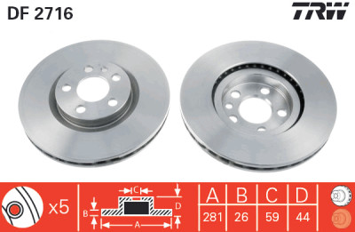 Set di (2) dischi freno TRW DF2716