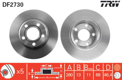 Set di (2) dischi freno TRW DF2730