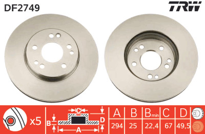 Set di (2) dischi freno TRW DF2749