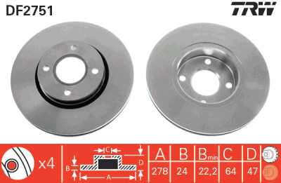 Set di (2) dischi freno TRW DF2751