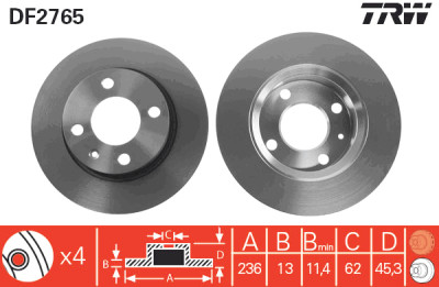 Set di (2) dischi freno TRW DF2765