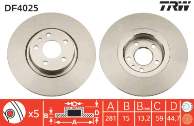 Set di (2) dischi freno TRW DF4025