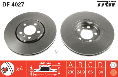 Set di (2) dischi freno TRW DF4027