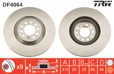 Set di (2) dischi freno TRW DF4064