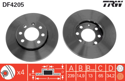 Set di (2) dischi freno TRW DF4205