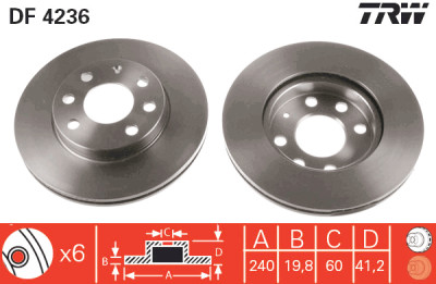 Set di (2) dischi freno TRW DF4236
