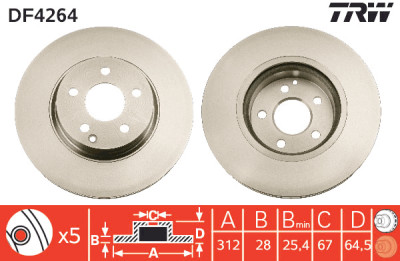 Set di (2) dischi freno TRW DF4264