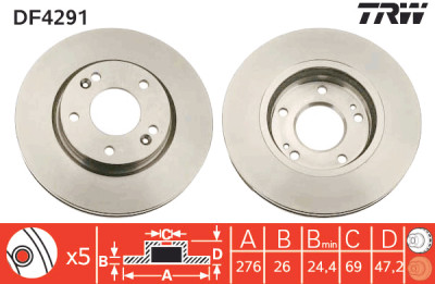 Set di (2) dischi freno TRW DF4291