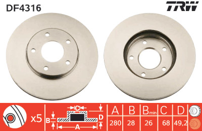 Set di (2) dischi freno TRW DF4316