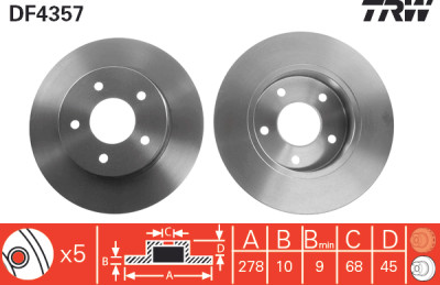 Set di (2) dischi freno TRW DF4357