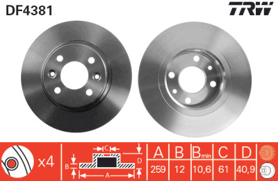 Set di (2) dischi freno TRW DF4381