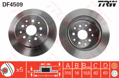 Set di (2) dischi freno TRW DF4509