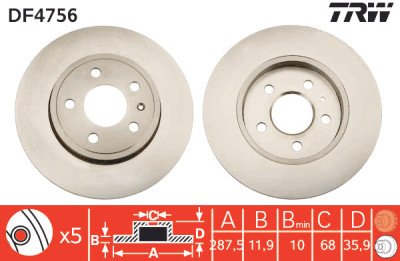 Set di (2) dischi freno TRW DF4756