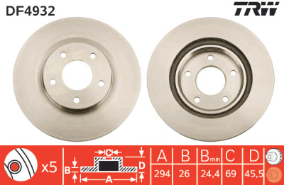 Set di (2) dischi freno TRW DF4932